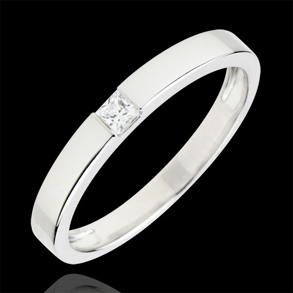 Bague Solitaire Epure - diamant Princesse 0.08 carat - or blanc 9 carats