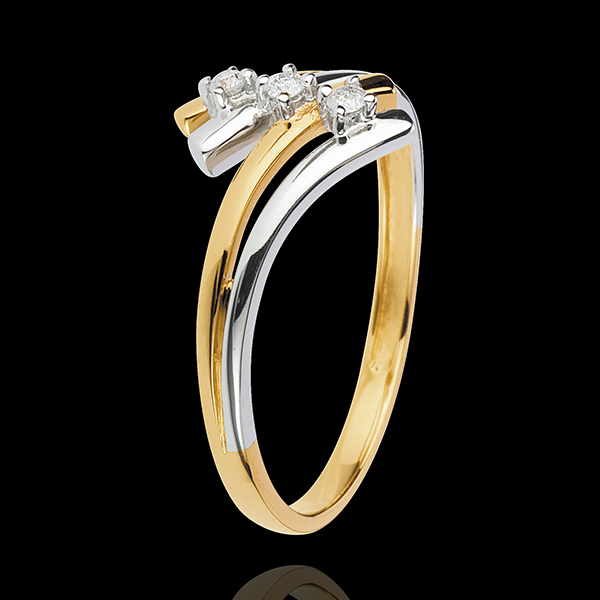 Bague trilogie Nid Précieux - Firmament - diamant 0.05 carat - or blanc et or jaune 18 carats