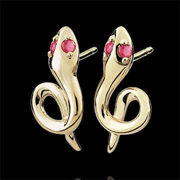 Boucles d'oreilles Balade Imaginaire - Mini venin - rubis - or jaune 9 carats
