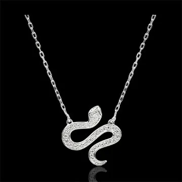 Collier Balade Imaginaire - Serpent Envoutant - or blanc 9 carats et diamants