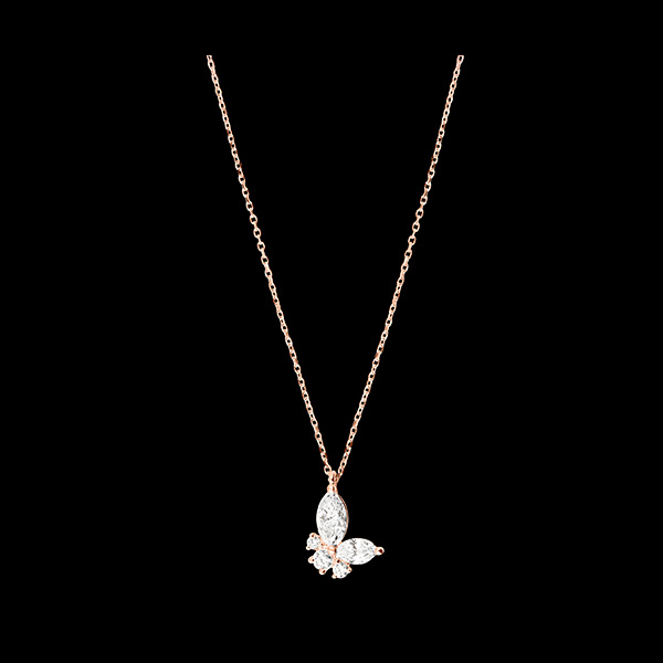 Collier Papillon de minuit - or rose 9 carats et diamants synthétiques