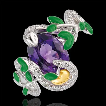 Bague Balade Imaginaire - Serpent d'éden - Argent, diamants et pierres fines