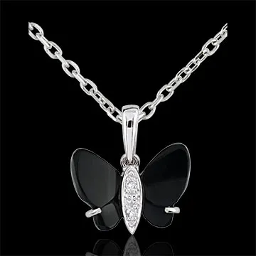 Pendentif Clair Obscur - Papillon d'Onyx - or blanc 9 carats