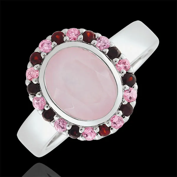 Bague Fleur d'eden Rose - Argent et pierres fines