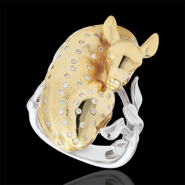 Bague Balade Imaginaire - Faon rêveur - argent - 60 Diamants