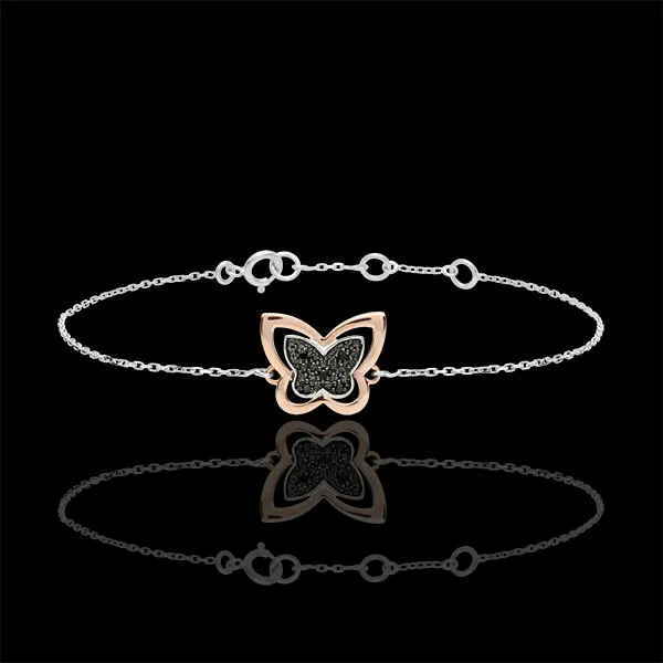 Bracelet Balade Imaginaire - Papillon Lunaire - or blanc et or rose 9 carats et diamants noirs
