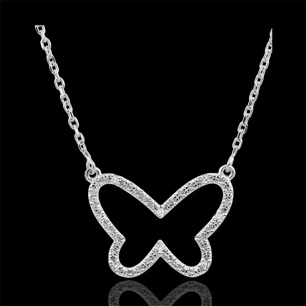 Collier Balade Imaginaire - Papillon Nuage - or blanc 9 carats