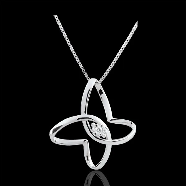 Collier Balade Imaginaire - Papillon Ruban - or blanc 9 carats