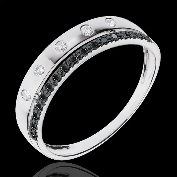Ring Betovering - Sterrenkroon - klein model - zwarte Diamanten - 18 karaat witgoud