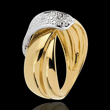 Ring Gouden Krul - 18 karaat geelgoud met pavézetting - 3 Diamanten
