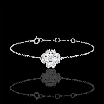 Armband Solitär Blüte - Weißgold und Diamanten - Glitzernder Klee