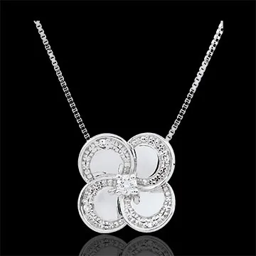 Collier Blüte - Weißer Klee - Gold und Diamanten