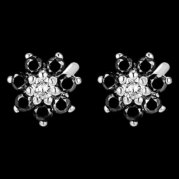 Ohrringe Blüte - Nachtmargerite - Weißgold, 18 Karat, mit schwarzen Diamanten