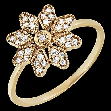 Ring Blüte - Narzisse - Gelbgold, 9 Karat, mit Diamanten