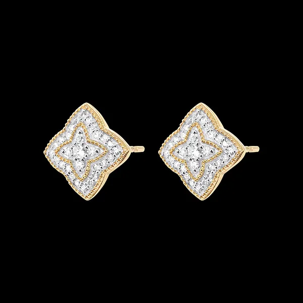 Ohrringe Diamantblume - Weißgold und Gelbgold 18 Karat mit Diamanten