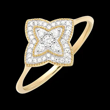 Ring Diamantblume - Weißgold und Gelbgold 9 Karat mit Diamanten