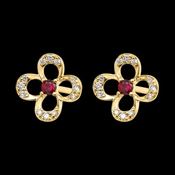 Floralya Ohrstecker – 9-karätiges Gelbgold, Rubin und synthetische Diamanten