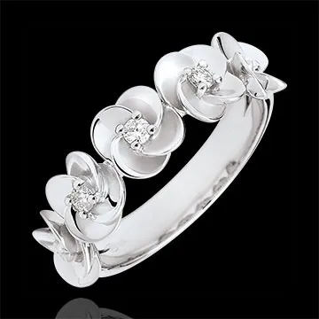 Ring Blüte - Rosenkränzchen - Weißgold und Diamanten - 9 Karat