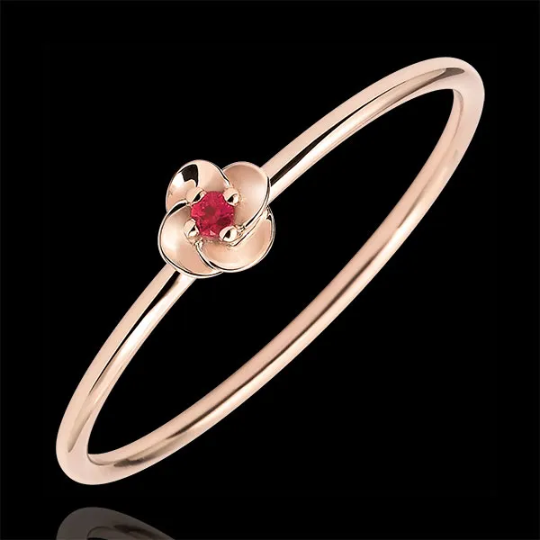 Ring Blüte - Erste Rose - Kleines Modell - Roségold und Rubin - 18 Karat