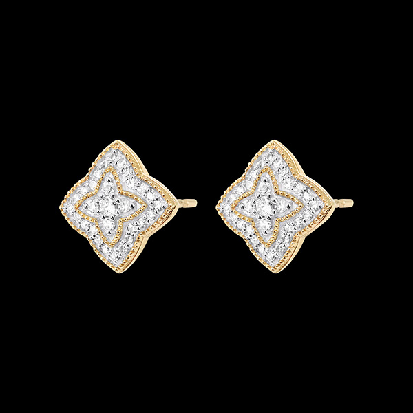 Ohrringe Diamantblume - Weißgold und Gelbgold 18 Karat mit Diamanten