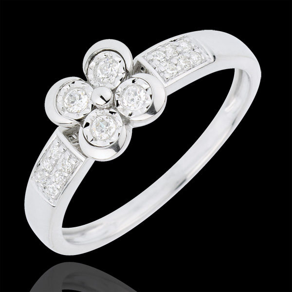 Solitärring Blüte - Klee der Herzen - 4 Diamanten