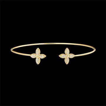 Durchbrochener Armreif Blüte - Doppeltes Glück - 18 Karat Gelbgold und Diamanten
