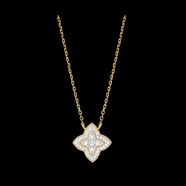 Halskette Diamantblume - Weißgold und Gelbgold 9 Karat mit Diamanten