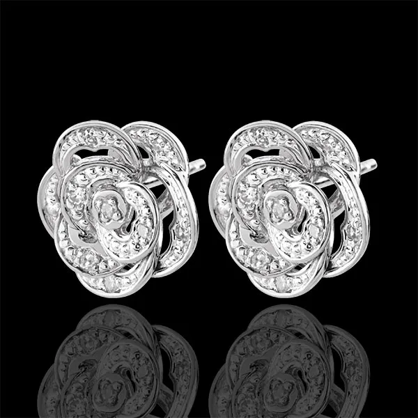 Ohrringe Blüte - Bestickte Rose - Weißgold und Diamanten