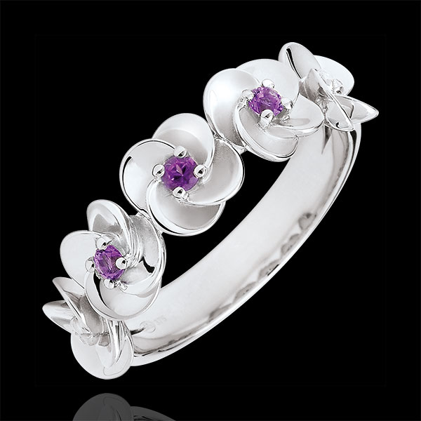 Ring Blüte - Rosenkränzchen - Weißgold und Amethysten - 18 Karat