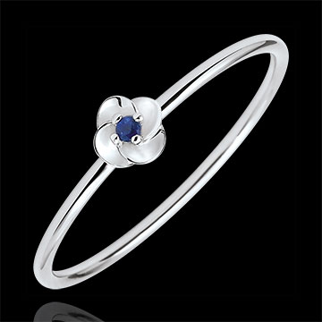 Ring Blüte - Erste Rose - Kleines Modell - Weißgold und Saphir - 18 Karat