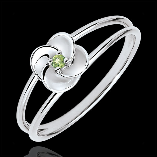 Ring Blüte - Erste Rose - Weißgold Peridot - 9 Karat