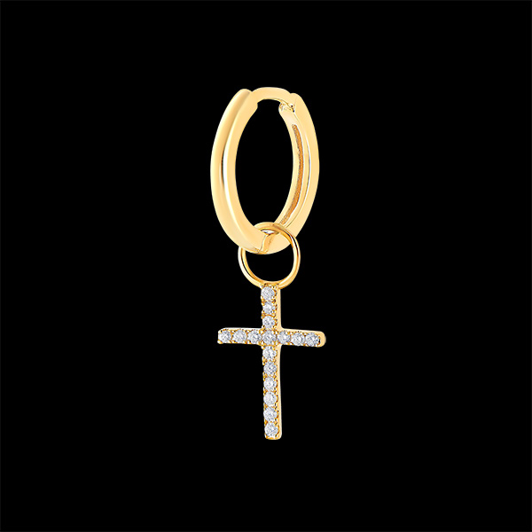 Boucle d'oreille Fraîcheur avec breloque croix Fraîcheur - Mix la croix - or jaune 9 carats et diamants