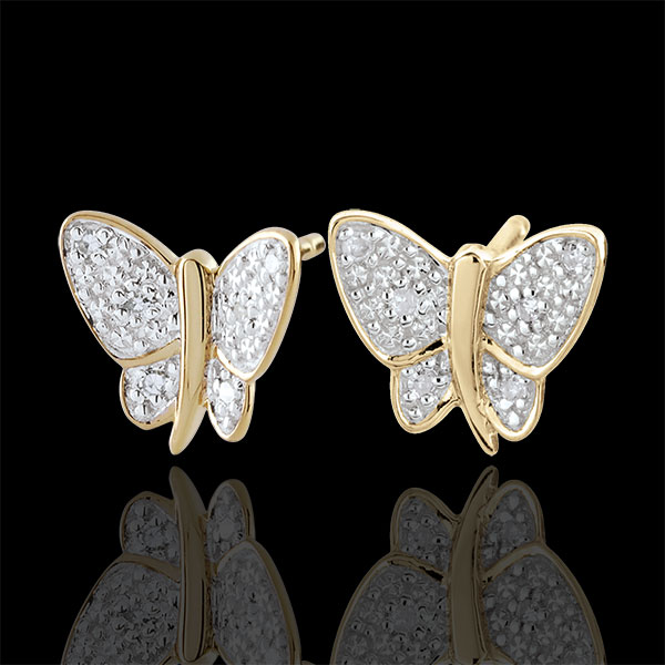 Boucles d'oreilles Balade Imaginaire - Papillon Musicien - 2 ors - or blanc et or jaune 9 carats
