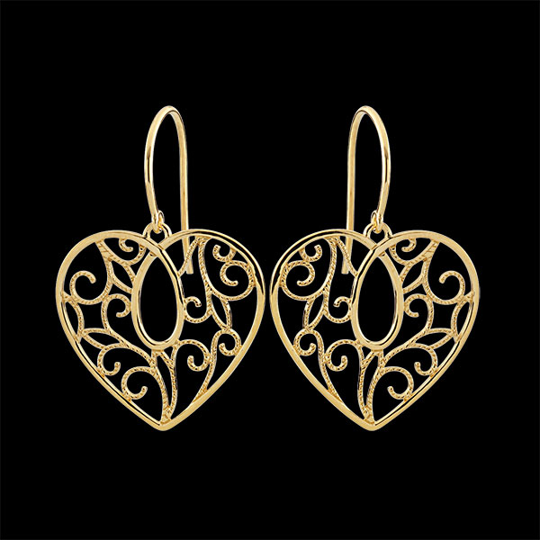 Boucles d'oreilles Coeur arabesques - or jaune 9 carats