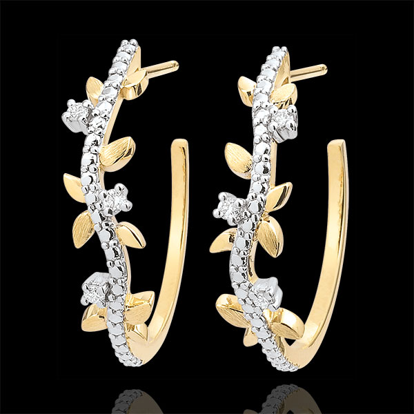 Boucles d'oreilles créoles Jardin Enchanté - Feuillage Royal - or jaune 18 carats et diamants