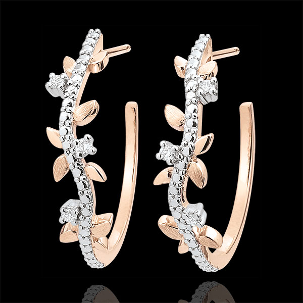 Boucles d'oreilles créoles Jardin Enchanté - Feuillage Royal - or rose 9 carats et diamants