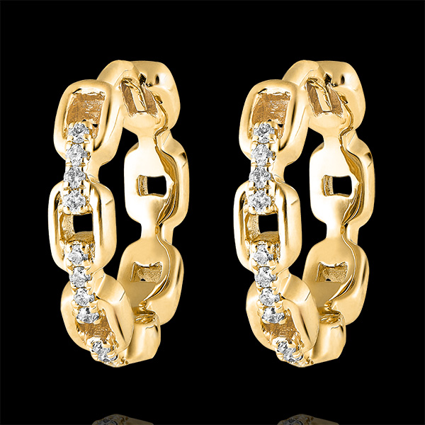 Boucles d'oreilles Créoles Regard d'Orient - Maillon Cubain - or jaune 9 carats et diamants