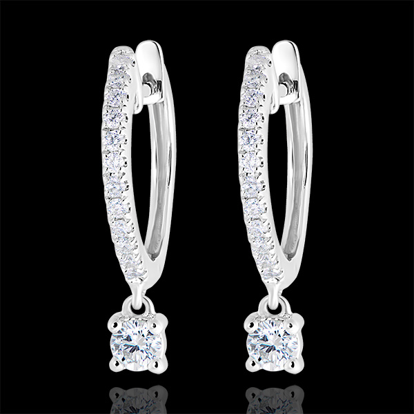 Boucles d'oreilles Créoles semi-pavées Fraîcheur - Petite Pampille - or blanc 18 carats et diamants