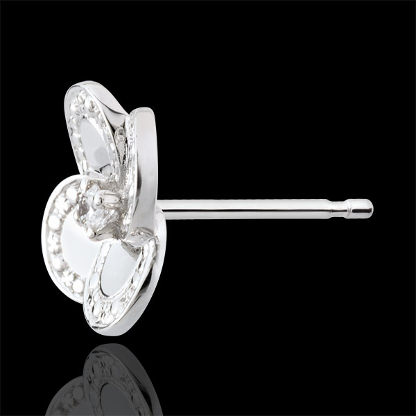 Boucles d'oreilles Éclosion - Trèfle Blanc - or blanc 9 carats et diamants