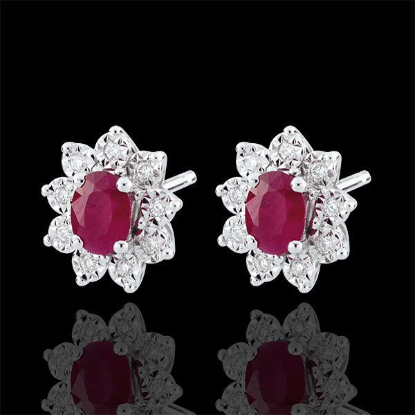Boucles d'oreilles Eternel Edelweiss - Marguerite Illusion - rubis et diamants - or blanc 18 carats