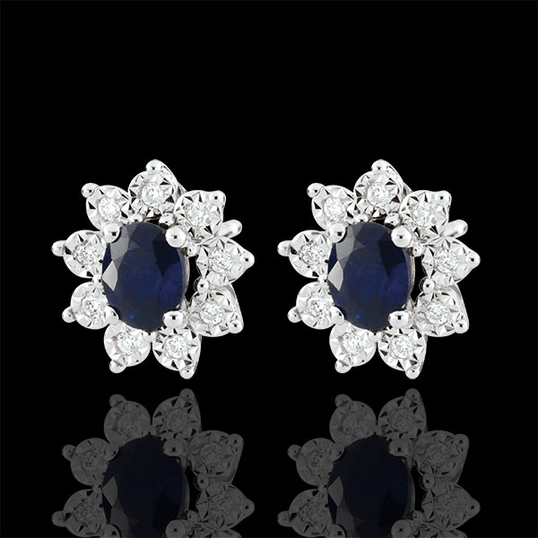 Boucles d'oreilles Eternel Edelweiss - Marguerite Illusion - saphir et diamants - or blanc 9 carats