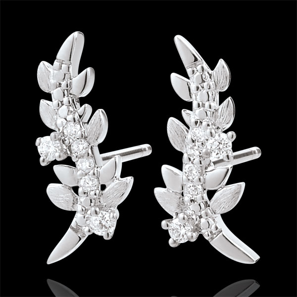 Boucles d'oreilles Jardin Enchanté - Feuillage Royal - or blanc 9 carats et diamants