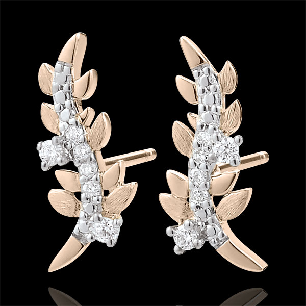 Boucles d'oreilles Jardin Enchanté - Feuillage Royal - or rose 18 carats et diamants