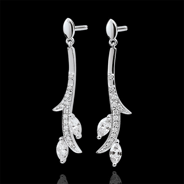 Boucles d'oreilles pendantes Bois Mystérieux - or blanc 18 carats et diamants navettes