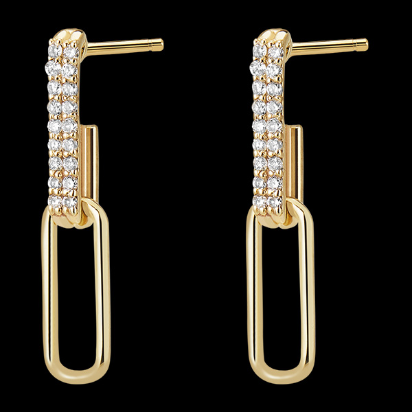 Boucles d'oreilles Regard d'Orient pendants - Pia - 2 maillons - or jaune 18 carats et diamants