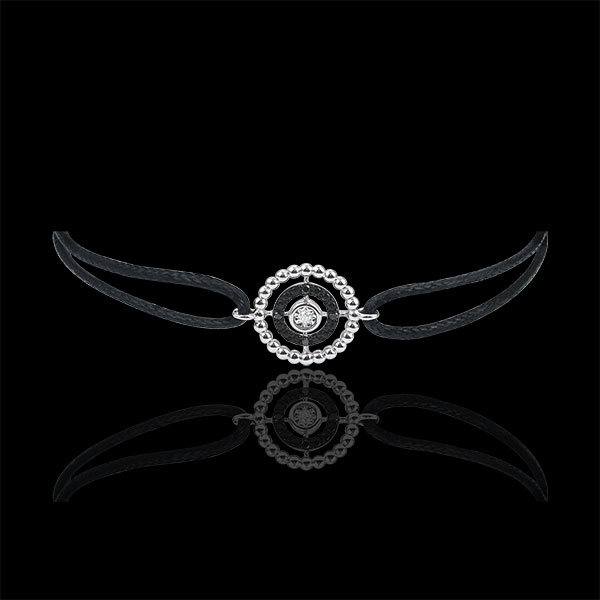 Bracciale Fior di Sale - Cerchio - Oro bianco - 9 carati -Diamanti neri - Cordoncino nero