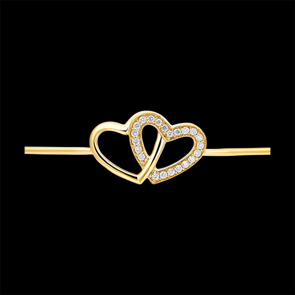 Braccialetto Rigido Prezioso Segreto - Cuori Innamorati - oro giallo 9 carati e diamanti