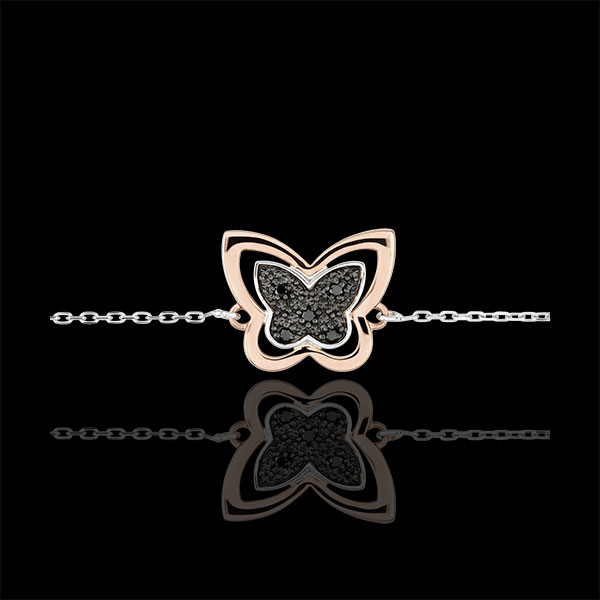 Bracelet Balade Imaginaire - Papillon Lunaire - or blanc et or rose 9 carats et diamants noirs 