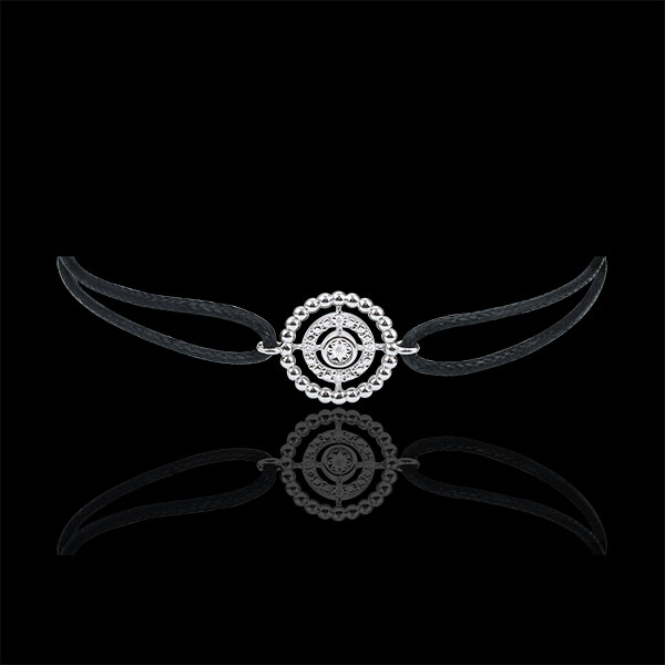Bracelet Fleur de Sel - cercle - or blanc 9 carats - cordon noir
