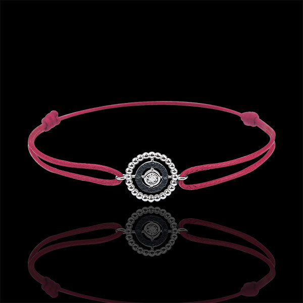Bracelet Fleur de Sel - cercle - or blanc 9 carats et diamants noirs - cordon rouge